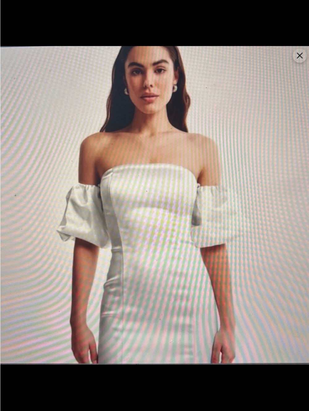 Abercrombie & Fitch White Strapless Satin Puff Sleeve Dress
